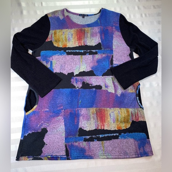 Lily London Women’s Tunic Sweater Top With Pockets Abstract Artsy Boho Sz L - Picture 15 of 15